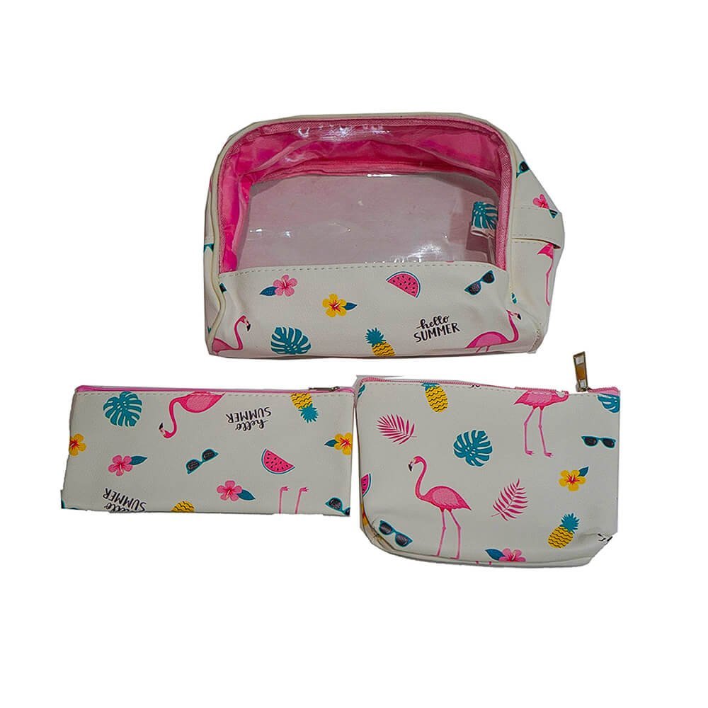 Flamingo Organizer Toiletry Kit Cosmetic Travel Pouch Set of