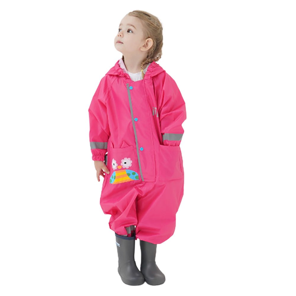 Fuchsia Pink Cute Owl Theme All Over Jumpsuit / Playsuit Raincoat for Kids - Little Surprise BoxFuchsia Pink Cute Owl Theme All Over Jumpsuit / Playsuit Raincoat for Kids
