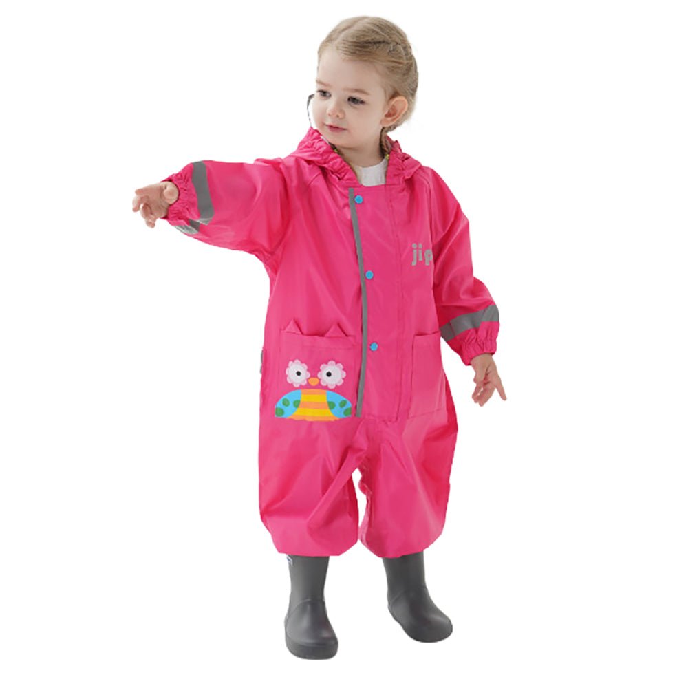Fuchsia Pink Cute Owl Theme All Over Jumpsuit / Playsuit Raincoat for Kids - Little Surprise BoxFuchsia Pink Cute Owl Theme All Over Jumpsuit / Playsuit Raincoat for Kids