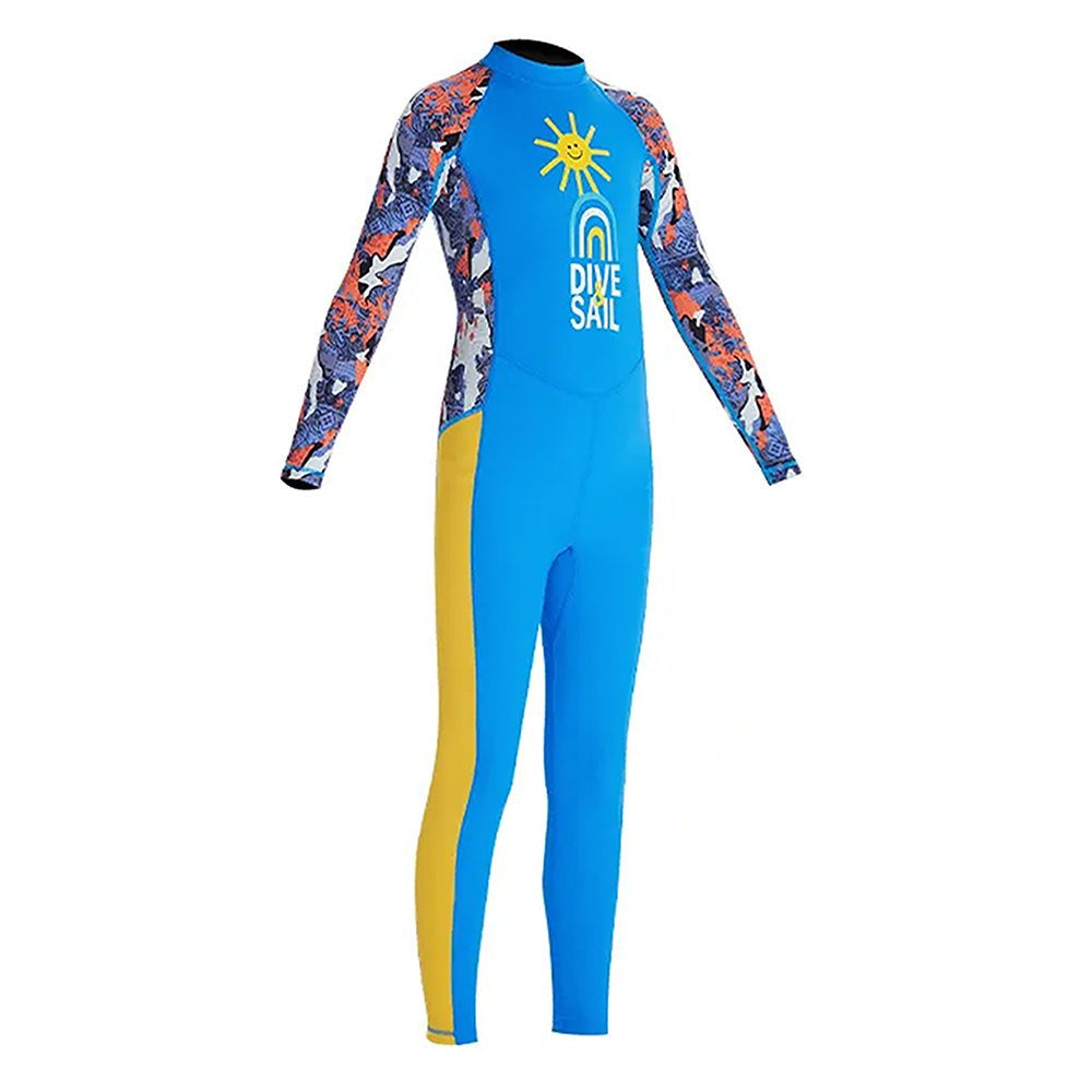 Full Sleeves Kids Swimwear Sky Blue & Yellow Sunshine Printed Full Length, with UPF 50+ - Little Surprise BoxFull Sleeves Kids Swimwear Sky Blue & Yellow Sunshine Printed Full Length, with UPF 50+