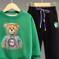 Green & black Hoodie up Teddy 2 piece Track Suit set for Toddlers & Kids - Little Surprise BoxGreen & black Hoodie up Teddy 2 piece Track Suit set for Toddlers & Kids
