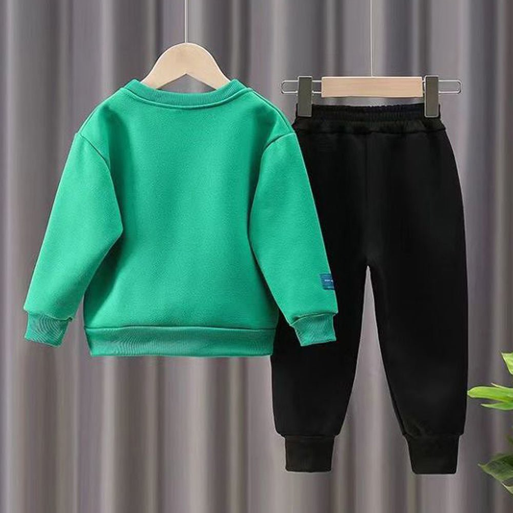 Green & black Hoodie up Teddy 2 piece Track Suit set for Toddlers & Kids - Little Surprise BoxGreen & black Hoodie up Teddy 2 piece Track Suit set for Toddlers & Kids