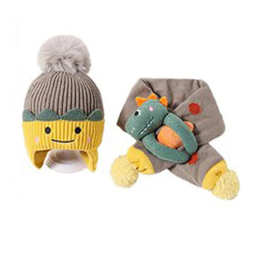 Grey Naughty Monster Winter Cap & Neck Muffler Set
