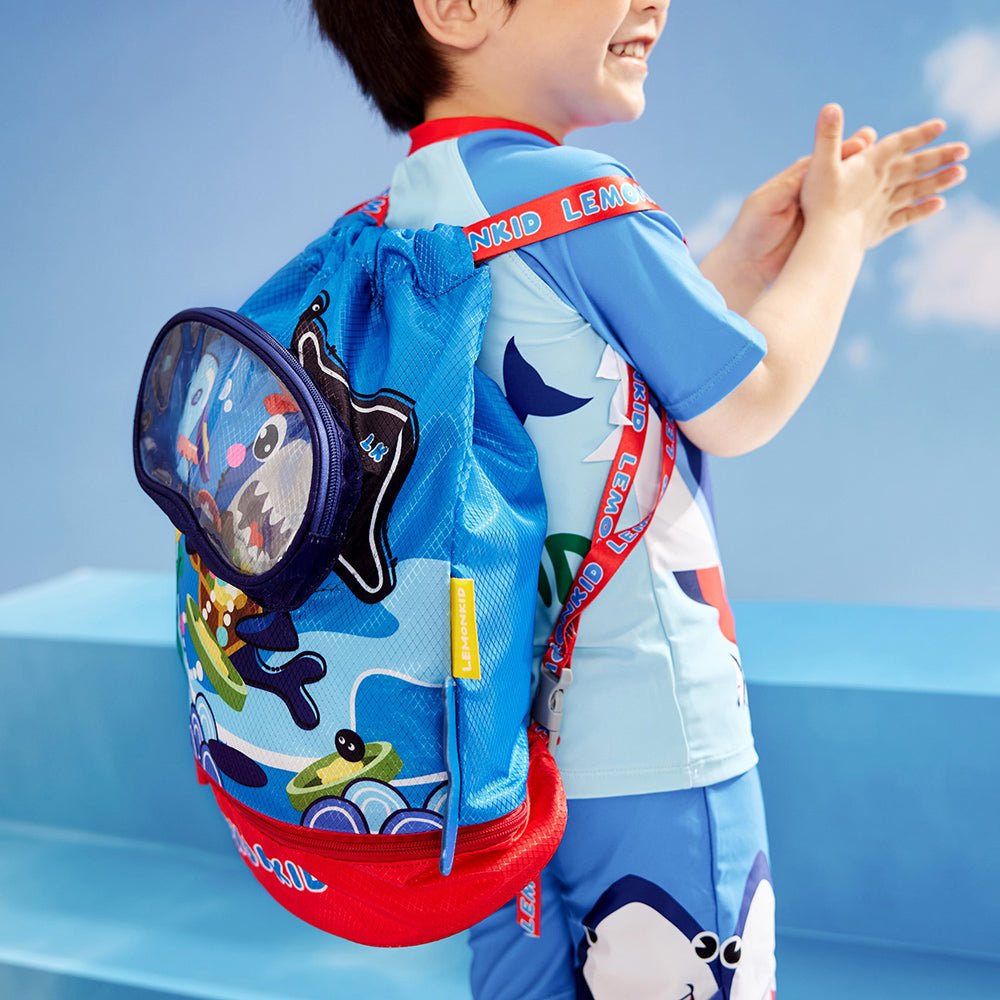 Kids, Blue Dino waterproof swimming bag/ beach Bag - Little Surprise BoxKids, Blue Dino waterproof swimming bag/ beach Bag