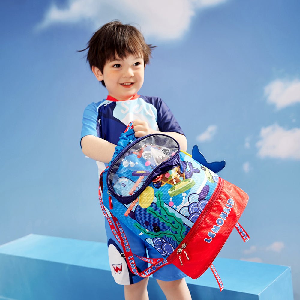 Kids, Blue Dino waterproof swimming bag/ beach Bag - Little Surprise BoxKids, Blue Dino waterproof swimming bag/ beach Bag