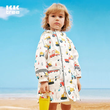 Kids Raincoat Jacket Style Beep Transport Theme, Cream - Little Surprise BoxKids Raincoat Jacket Style Beep Transport Theme, Cream