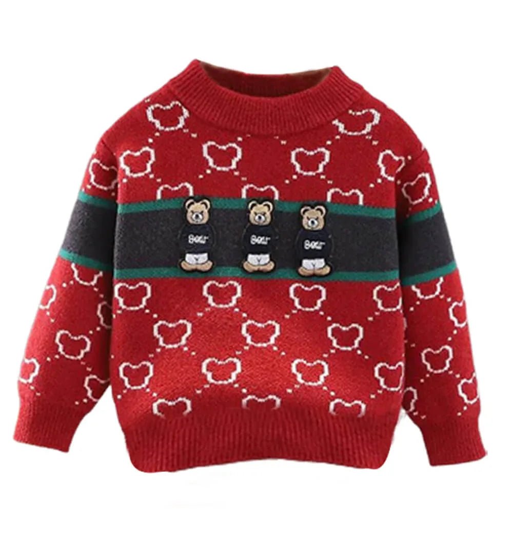 Kids Red Teddy Cardigan V neck Sweater