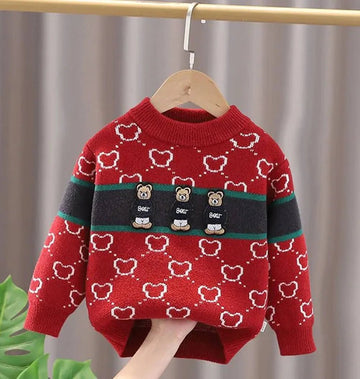 Kids Red Teddy Cardigan V neck Sweater