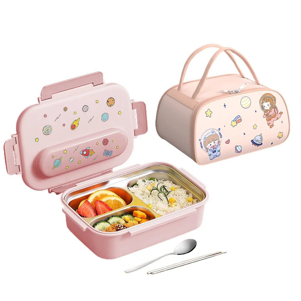 Kids Tiffin Lunch Box with Insulated Lunch Box Cover Light Pink