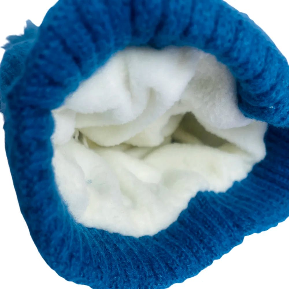 Light Blue Penguin Woven Stretchable Woolen Winter Cap For Kids With Matching Neck Muffler Set (3-10Yrs) - Little Surprise BoxLight Blue Penguin Woven Stretchable Woolen Winter Cap For Kids With Matching Neck Muffler Set (3-10Yrs)