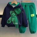 Navy & Green Muffler Teddy 2 piece Track Suit set for Kids - Little Surprise BoxNavy & Green Muffler Teddy 2 piece Track Suit set for Kids