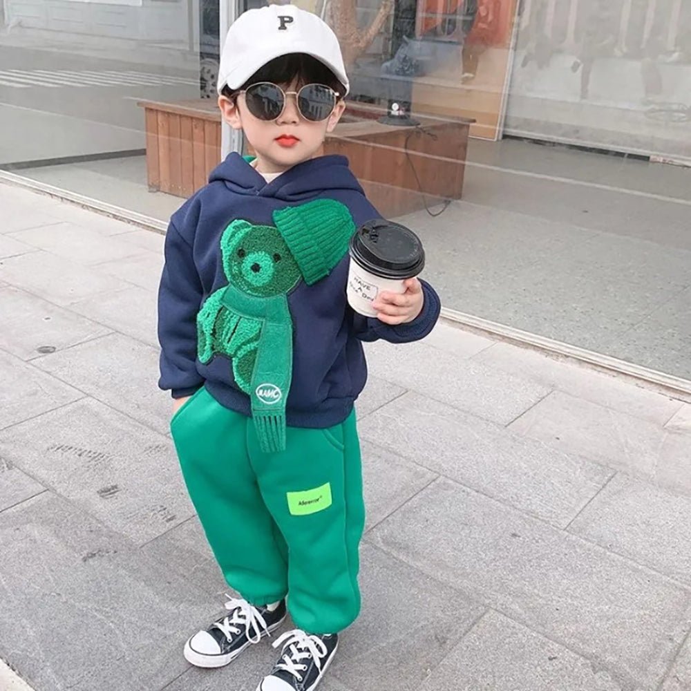 Navy & Green Muffler Teddy 2 piece Track Suit set for Kids - Little Surprise BoxNavy & Green Muffler Teddy 2 piece Track Suit set for Kids