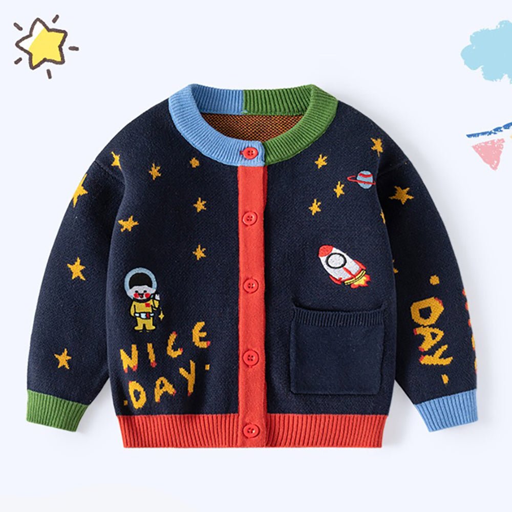 Navy Multi Space Rocket Cardigan/Warmer/Sweater for Toddlers & Kids - Little Surprise BoxNavy Multi Space Rocket Cardigan/Warmer/Sweater for Toddlers & Kids