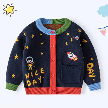 Navy Multi Space Rocket Cardigan/Warmer/Sweater for Toddlers & Kids - Little Surprise BoxNavy Multi Space Rocket Cardigan/Warmer/Sweater for Toddlers & Kids