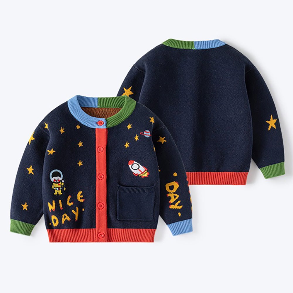 Navy Multi Space Rocket Cardigan/Warmer/Sweater for Toddlers & Kids - Little Surprise BoxNavy Multi Space Rocket Cardigan/Warmer/Sweater for Toddlers & Kids