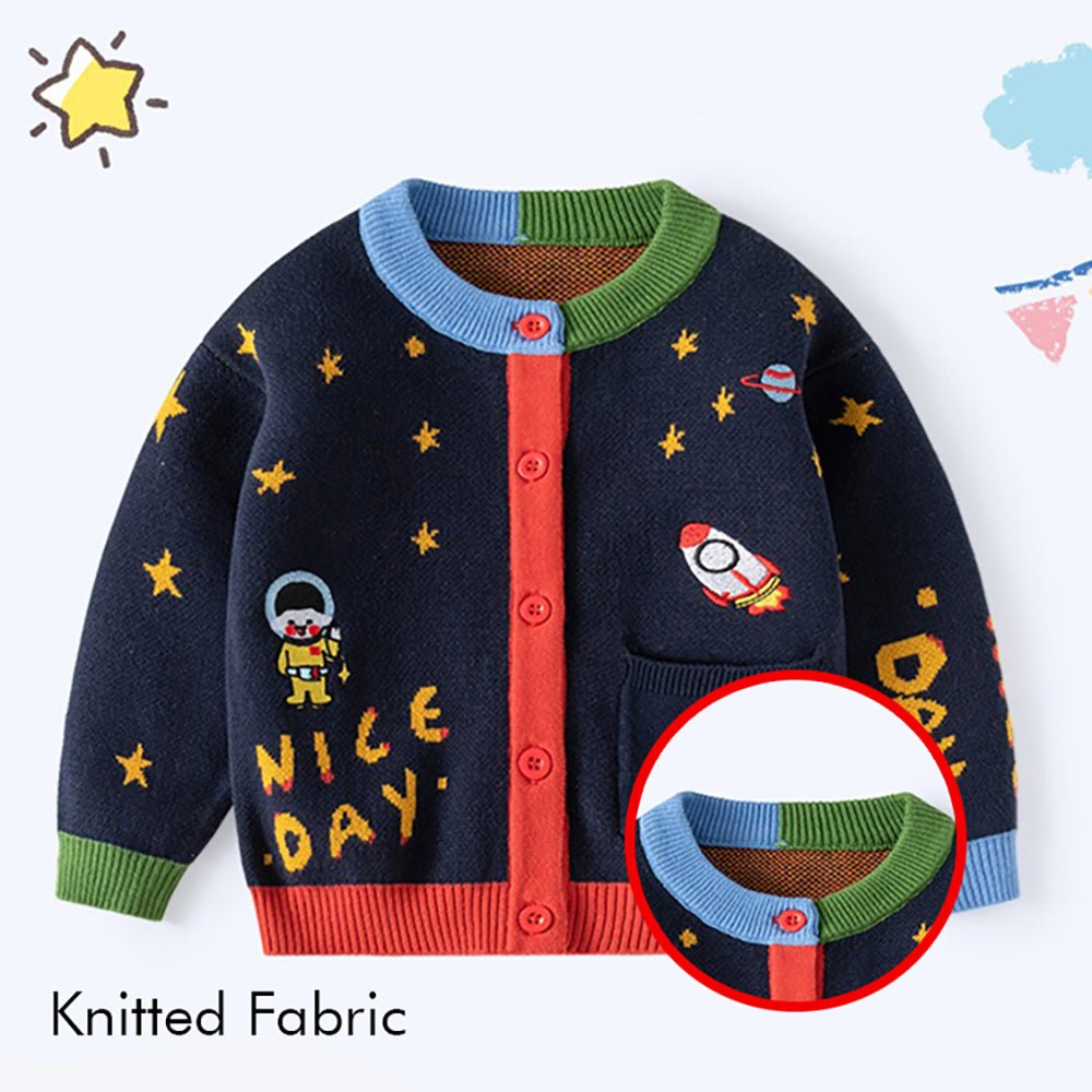 Navy Multi Space Rocket Cardigan/Warmer/Sweater for Toddlers & Kids - Little Surprise BoxNavy Multi Space Rocket Cardigan/Warmer/Sweater for Toddlers & Kids