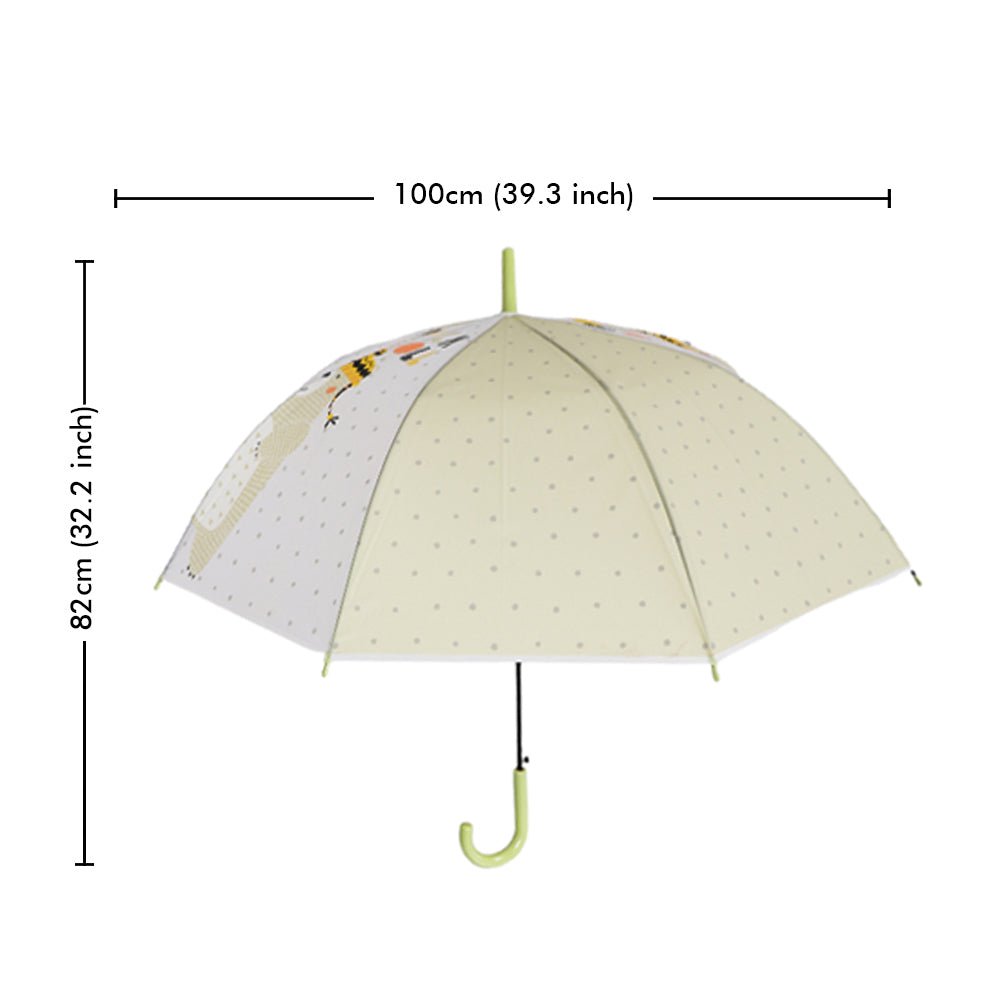 Olive Green, Translucent Rock and Roll Kelly Jo Teddy print with polka dots, Rain and All-season Umbrella for Kids & Adults - Little Surprise BoxOlive Green, Translucent Rock and Roll Kelly Jo Teddy print with polka dots, Rain and All-season Umbrella for Kids & Adults