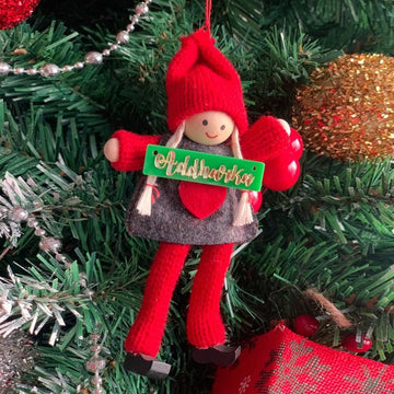 Personalised Grey Poncho Wooden Doll - Girl Tree Ornament - Little Surprise BoxPersonalised Grey Poncho Wooden Doll - Girl Tree Ornament