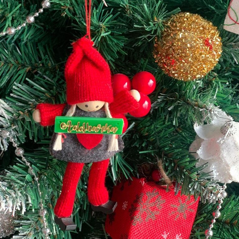 Personalised Grey Poncho Wooden Doll - Girl Tree Ornament - Little Surprise BoxPersonalised Grey Poncho Wooden Doll - Girl Tree Ornament