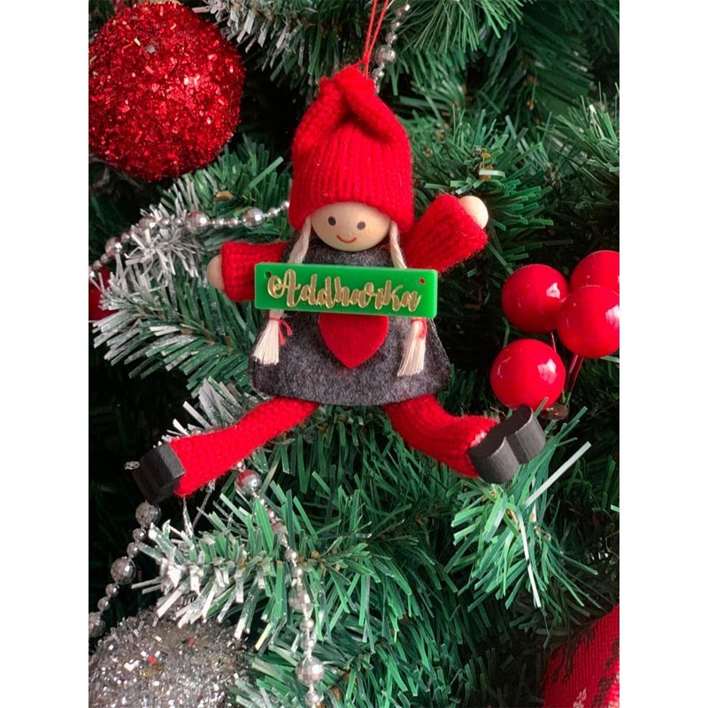 Personalised Grey Poncho Wooden Doll - Girl Tree Ornament - Little Surprise BoxPersonalised Grey Poncho Wooden Doll - Girl Tree Ornament