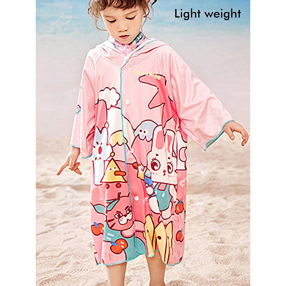 Pink Bunny Lightweight Microfibre Hooded Swim Poncho/ beach coverup towel for Kids - Little Surprise BoxPink Bunny Lightweight Microfibre Hooded Swim Poncho/ beach coverup towel for Kids