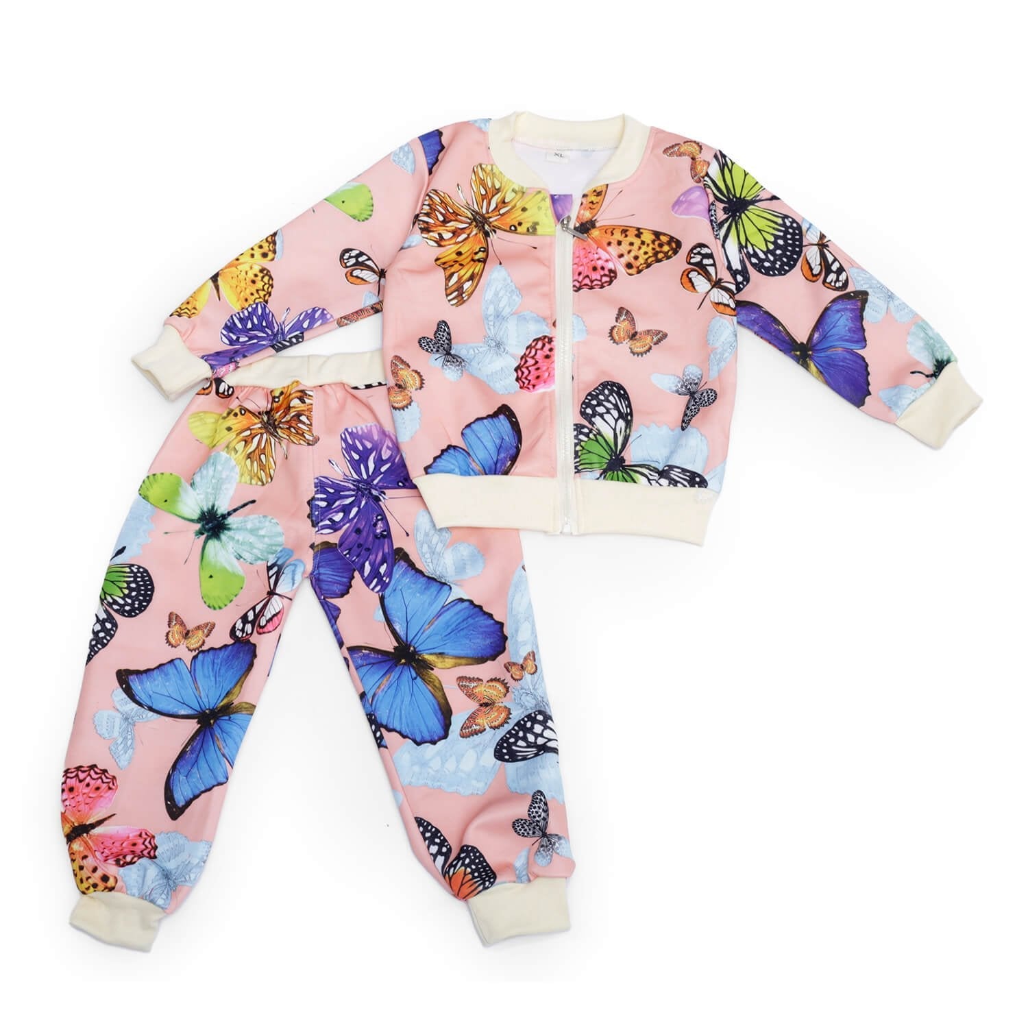 Pink Butterfly Kids Zipper Jacket and Track Pant set - Little Surprise BoxPink Butterfly Kids Zipper Jacket and Track Pant set