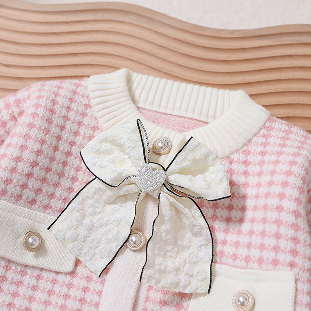 Pink & Cream Big Bow , 2 pc Top & Skirt set for Toddlers and Kids - Little Surprise BoxPink & Cream Big Bow , 2 pc Top & Skirt set for Toddlers and Kids