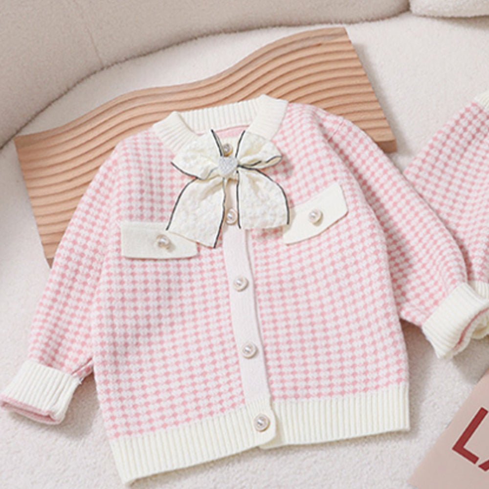Pink & Cream Big Bow , 2 pc Top & Skirt set for Toddlers and Kids - Little Surprise BoxPink & Cream Big Bow , 2 pc Top & Skirt set for Toddlers and Kids