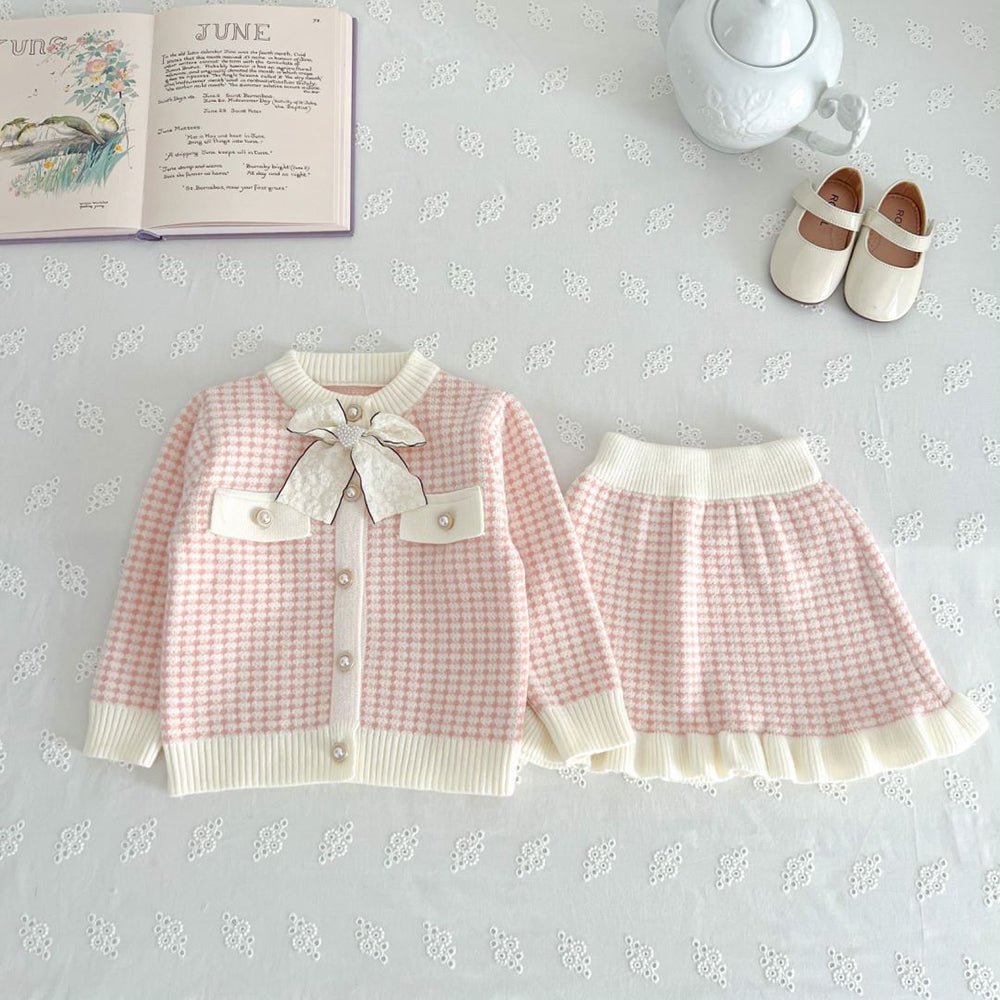 Pink & Cream Big Bow , 2 pc Top & Skirt set for Toddlers and Kids - Little Surprise BoxPink & Cream Big Bow , 2 pc Top & Skirt set for Toddlers and Kids