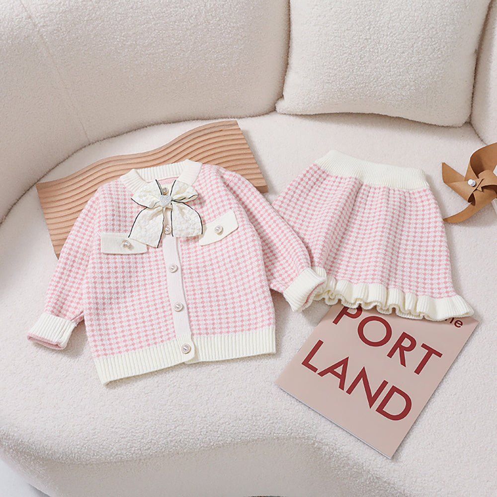 Pink & Cream Big Bow , 2 pc Top & Skirt set for Toddlers and Kids - Little Surprise BoxPink & Cream Big Bow , 2 pc Top & Skirt set for Toddlers and Kids