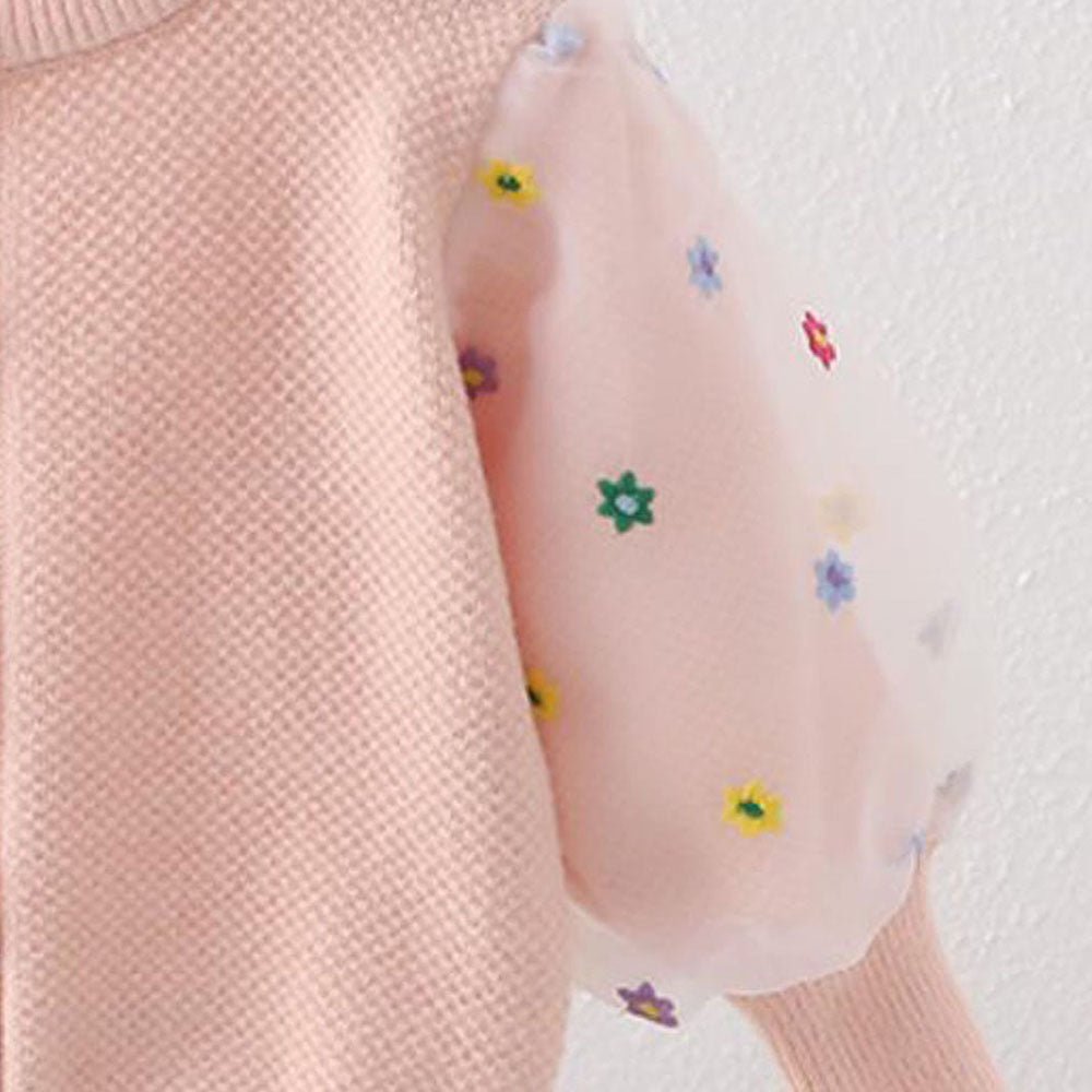 Pink Floral Puff Style Stylish Warmer Cardigan & Christmas Sweater for toddlers & Kids - Little Surprise BoxPink Floral Puff Style Stylish Warmer Cardigan & Christmas Sweater for toddlers & Kids