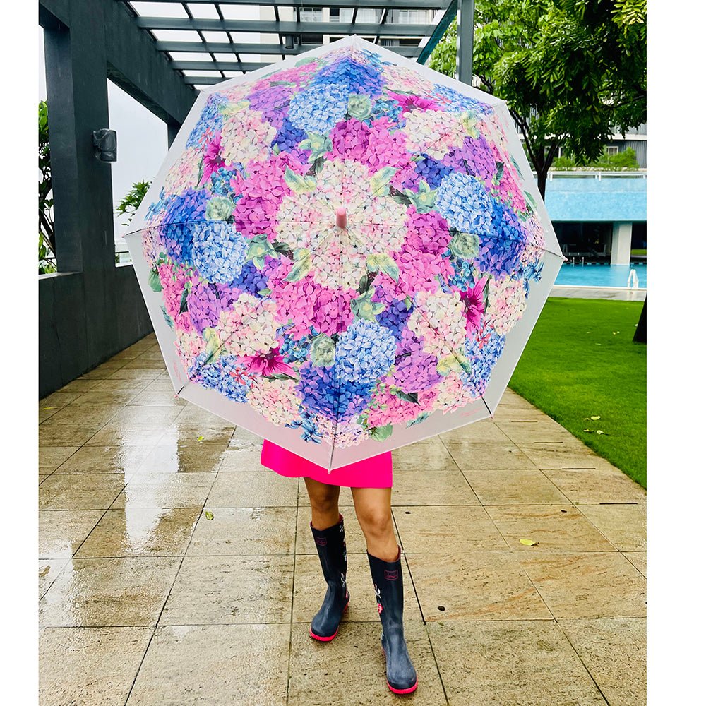 Pink Hydrangea Bunch Floral Print Translucent All-season Umbrella for kids & Adults - Little Surprise BoxPink Hydrangea Bunch Floral Print Translucent All-season Umbrella for kids & Adults
