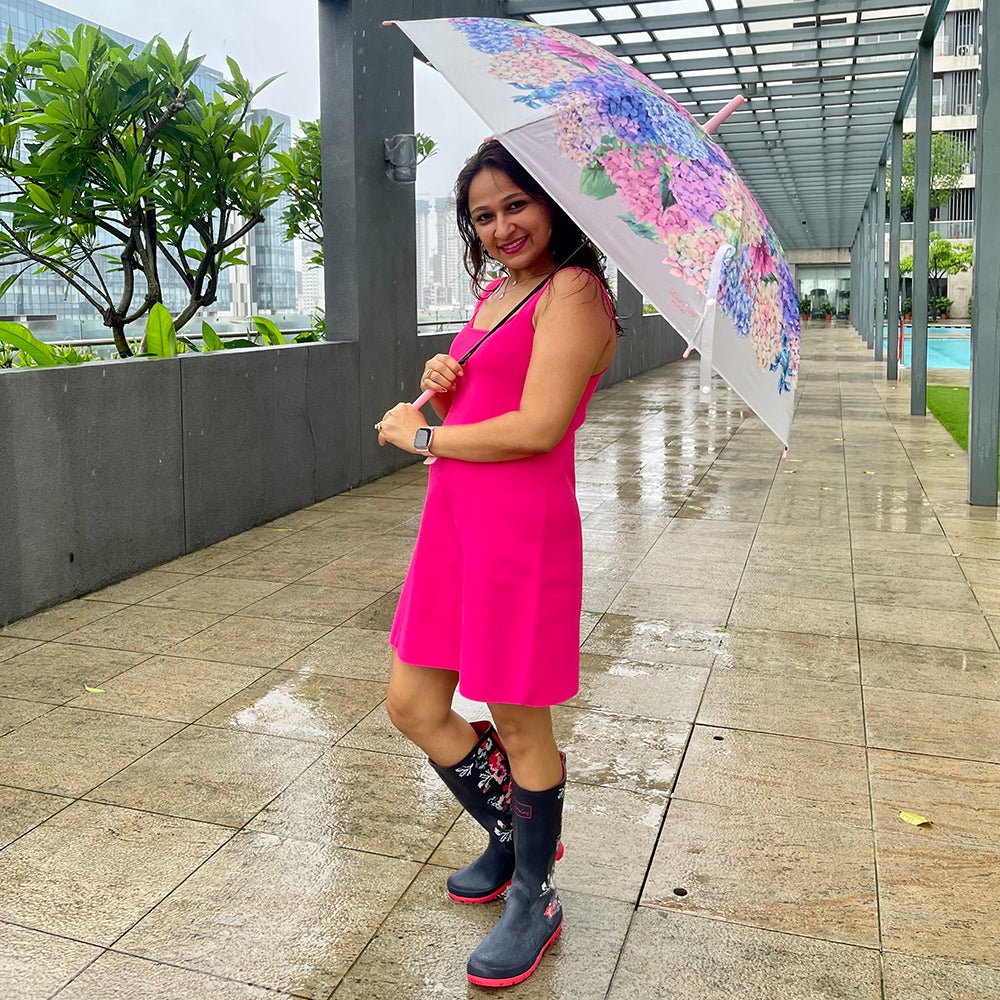 Pink Hydrangea Bunch Floral Print Translucent All-season Umbrella for kids & Adults - Little Surprise BoxPink Hydrangea Bunch Floral Print Translucent All-season Umbrella for kids & Adults