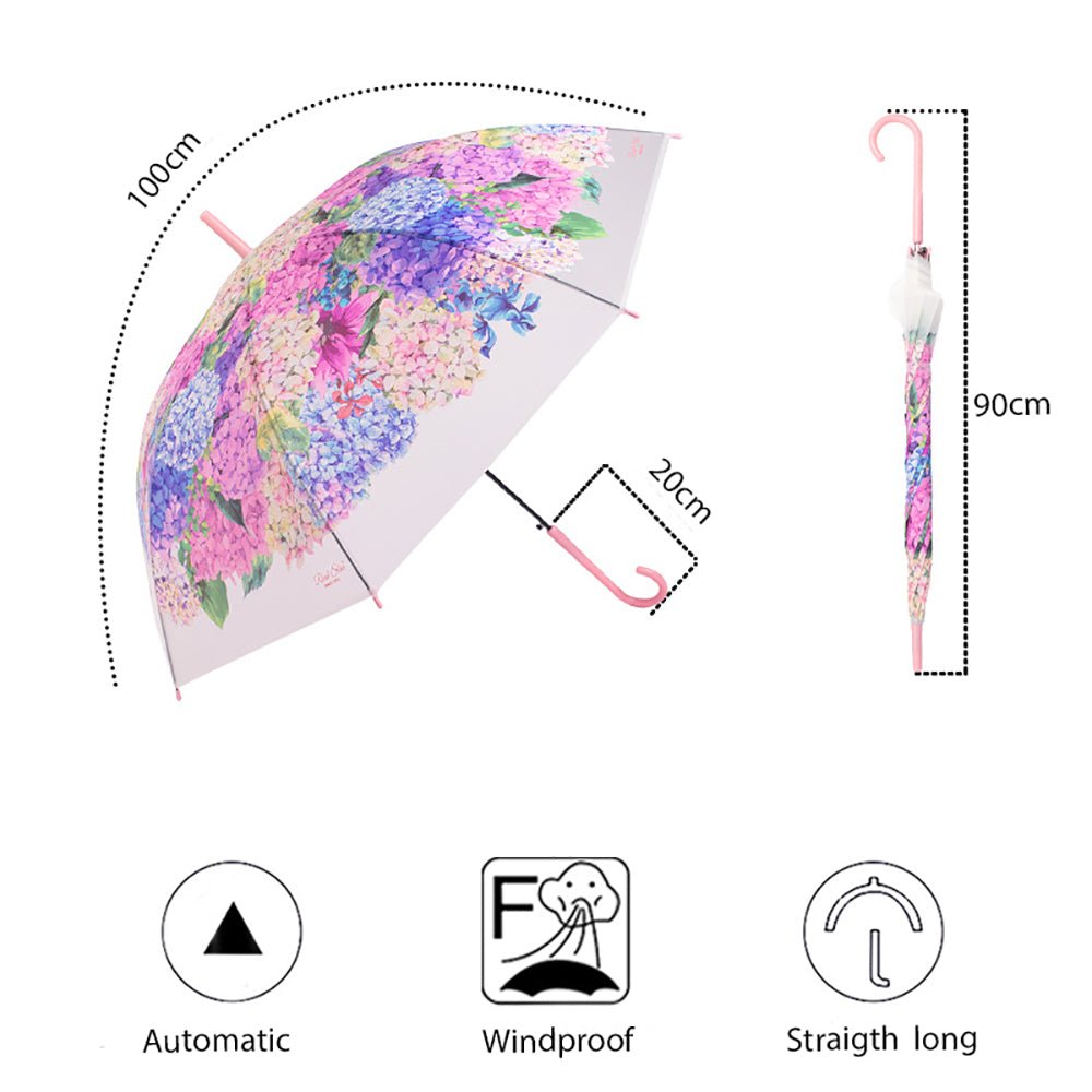 Pink Hydrangea Bunch Floral Print Translucent All-season Umbrella for kids & Adults - Little Surprise BoxPink Hydrangea Bunch Floral Print Translucent All-season Umbrella for kids & Adults