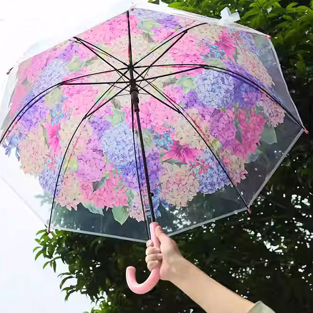 Pink Hydrangea Bunch Floral Print Translucent All-season Umbrella for kids & Adults - Little Surprise BoxPink Hydrangea Bunch Floral Print Translucent All-season Umbrella for kids & Adults