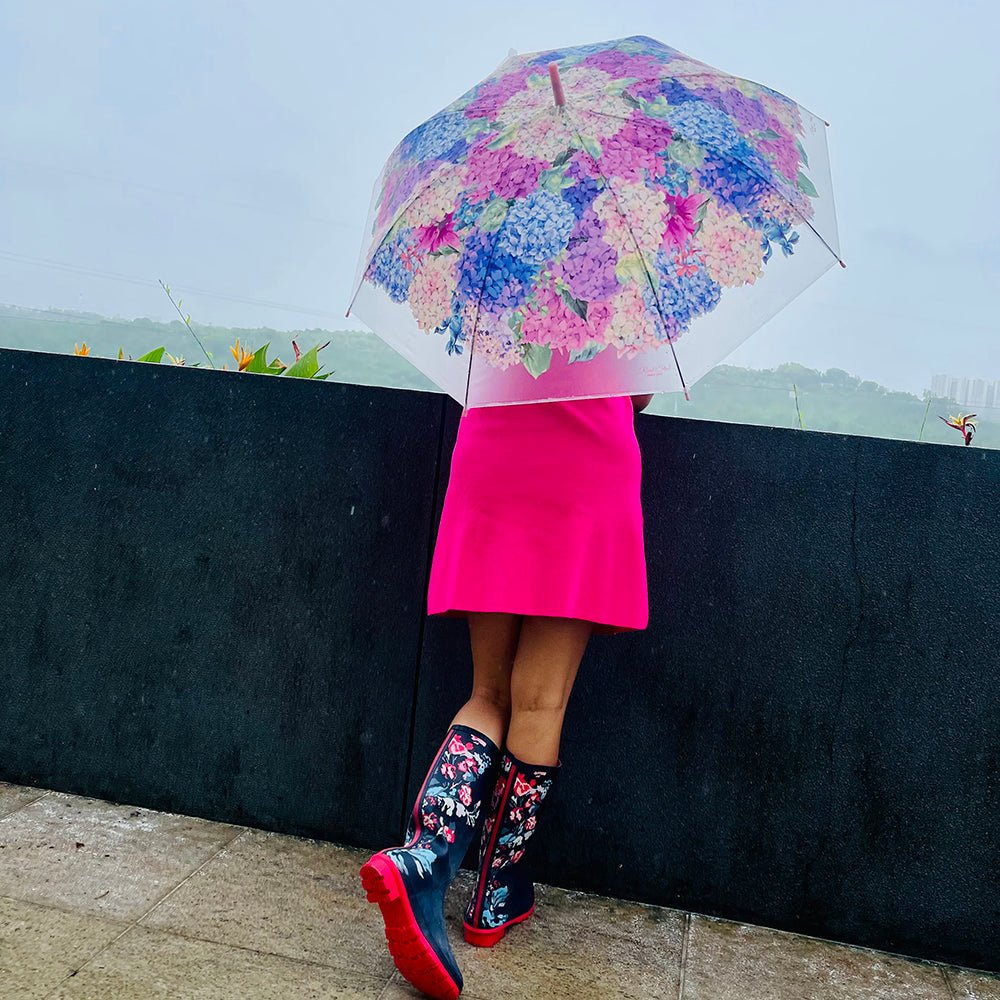 Pink Hydrangea Bunch Floral Print Translucent All-season Umbrella for kids & Adults - Little Surprise BoxPink Hydrangea Bunch Floral Print Translucent All-season Umbrella for kids & Adults