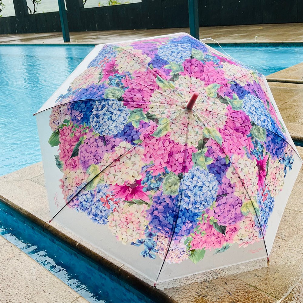 Pink Hydrangea Bunch Floral Print Translucent All-season Umbrella for kids & Adults - Little Surprise BoxPink Hydrangea Bunch Floral Print Translucent All-season Umbrella for kids & Adults