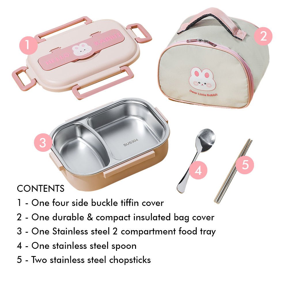 Pink Rabbit Medium Size Kids Lunch/Tiffin Box with Insulated Lunch Box Cover - Little Surprise BoxPink Rabbit Medium Size Kids Lunch/Tiffin Box with Insulated Lunch Box Cover