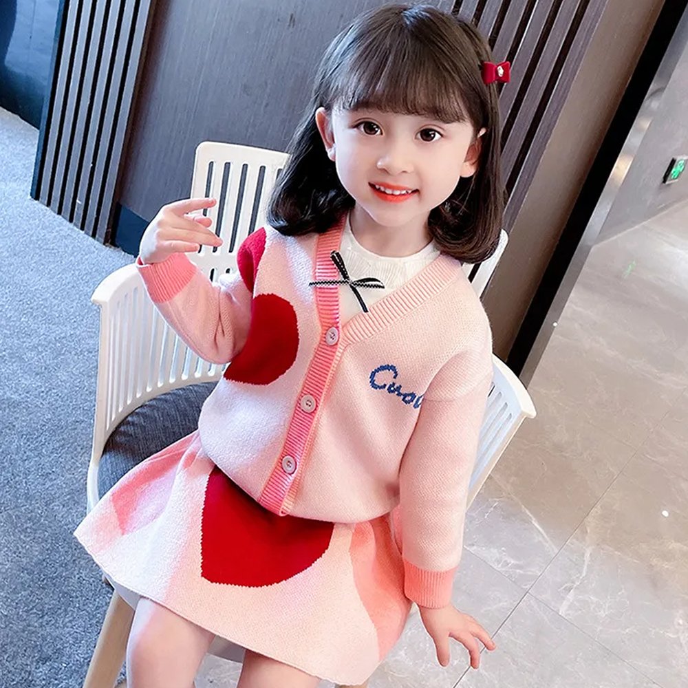 Pink & Red Heart , 2 pc Top & Skirt set for Toddlers and Kids - Little Surprise BoxPink & Red Heart , 2 pc Top & Skirt set for Toddlers and Kids