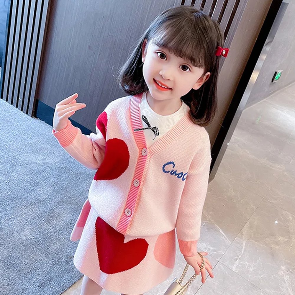 Pink & Red Heart , 2 pc Top & Skirt set for Toddlers and Kids - Little Surprise BoxPink & Red Heart , 2 pc Top & Skirt set for Toddlers and Kids