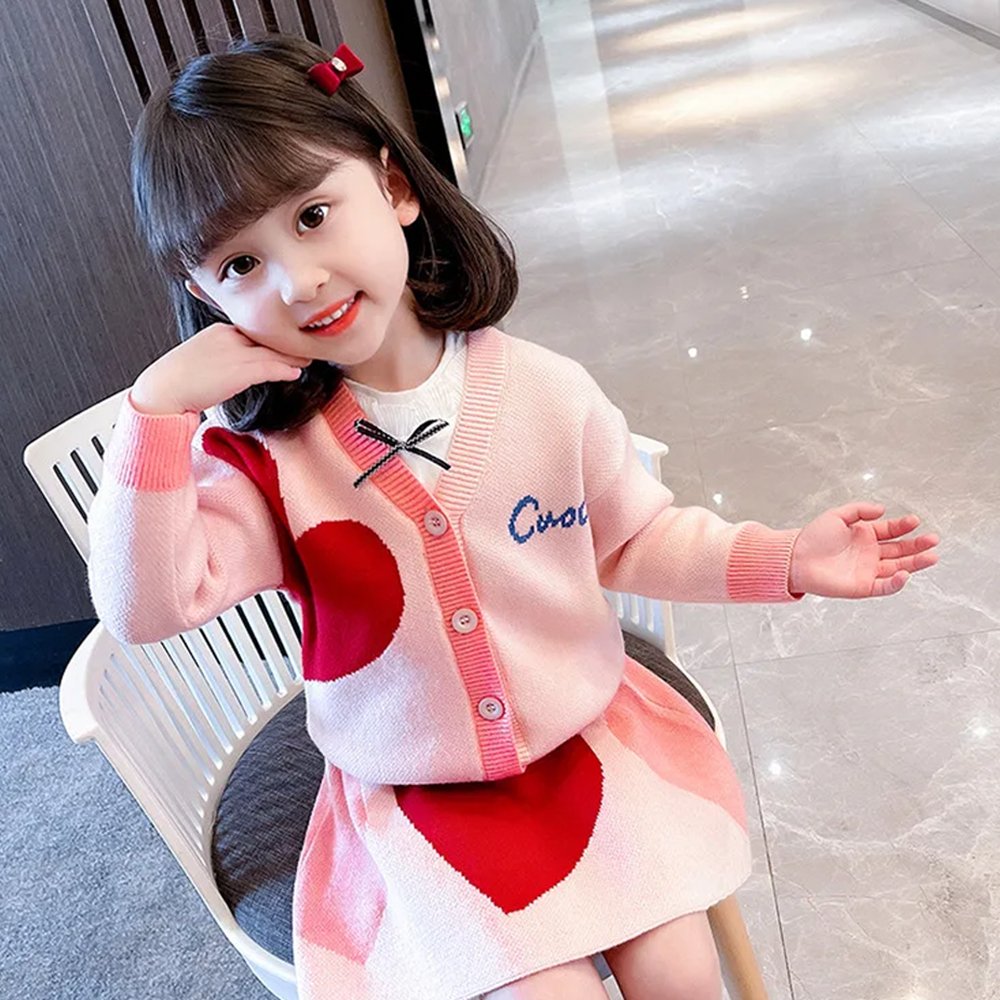 Pink & Red Heart , 2 pc Top & Skirt set for Toddlers and Kids - Little Surprise BoxPink & Red Heart , 2 pc Top & Skirt set for Toddlers and Kids