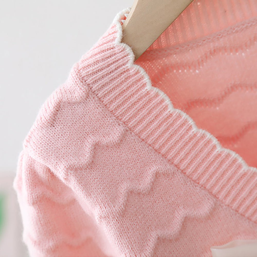 Pink Ruffled Cardigan with Big White Bow Winter Warmer Sweater for Toddlers & Kids - Little Surprise BoxPink Ruffled Cardigan with Big White Bow Winter Warmer Sweater for Toddlers & Kids