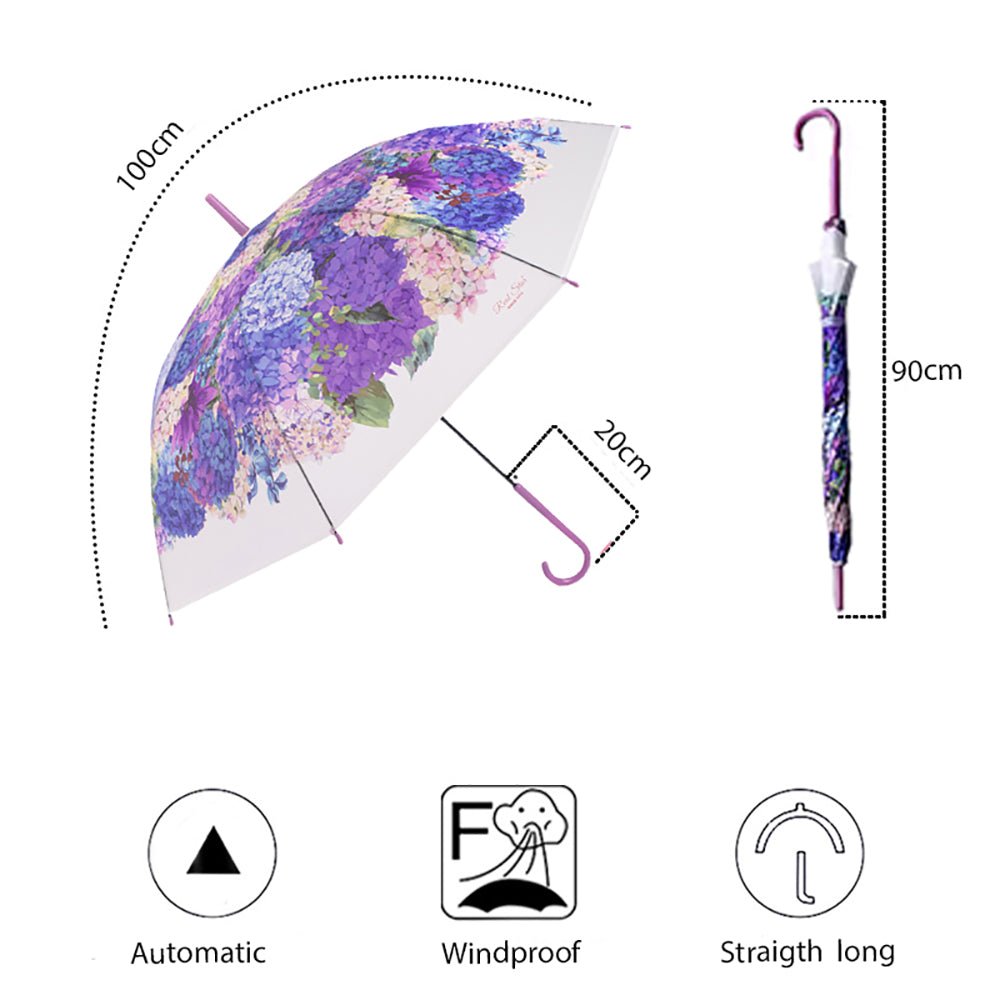 Purple Hydrangea Bunch Floral Print Translucent All-season Umbrella for Kids & Adults - Little Surprise BoxPurple Hydrangea Bunch Floral Print Translucent All-season Umbrella for Kids & Adults