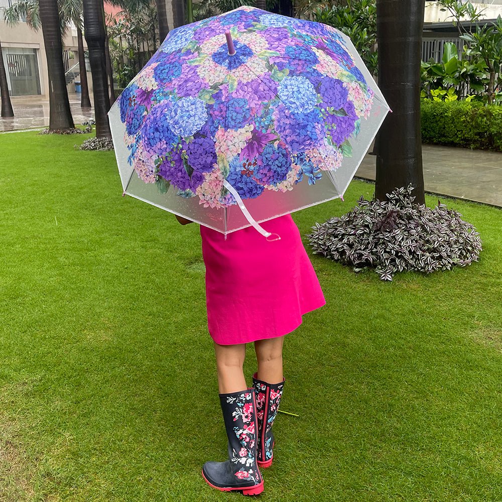 Purple Hydrangea Bunch Floral Print Translucent All-season Umbrella for Kids & Adults - Little Surprise BoxPurple Hydrangea Bunch Floral Print Translucent All-season Umbrella for Kids & Adults