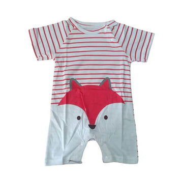 Red Stripped Fox Face Half sleeves Print Romper Unisex Kids Wear - Little Surprise BoxRed Stripped Fox Face Half sleeves Print Romper Unisex Kids Wear