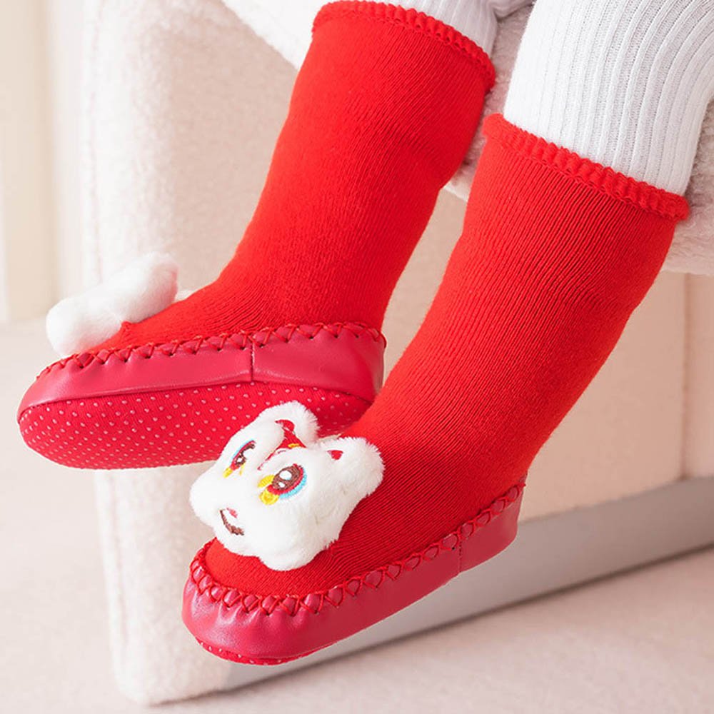 Shiny Red Ruffled Lucky Dragon Christmas themed Booties/Socks for Christmas Party, 0-12 months - Little Surprise BoxShiny Red Ruffled Lucky Dragon Christmas themed Booties/Socks for Christmas Party, 0-12 months
