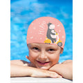Silicone Kids Swimming Cap, Rider Hippo print, Peach - Little Surprise BoxSilicone Kids Swimming Cap, Rider Hippo print, Peach