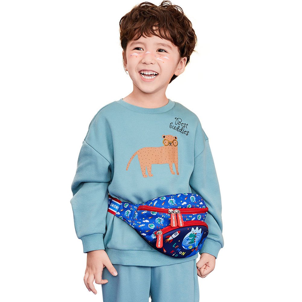 Space Blue Dinosaurs cross-body/ Fanny pack Hip pouch for Kids - Little Surprise BoxSpace Blue Dinosaurs cross-body/ Fanny pack Hip pouch for Kids