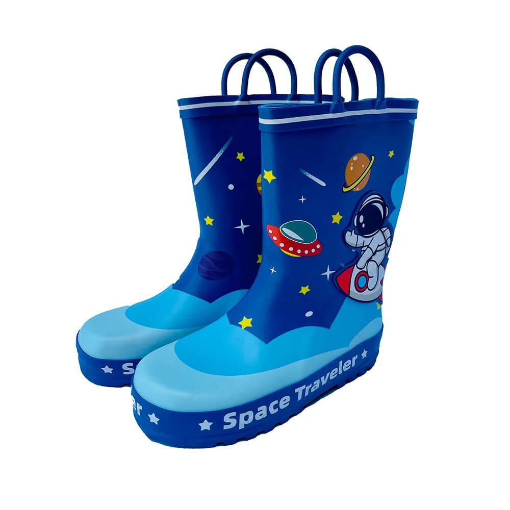 Space Traveller Waterproof Flexible Rubber Rain Gumboots for Kids, Blue