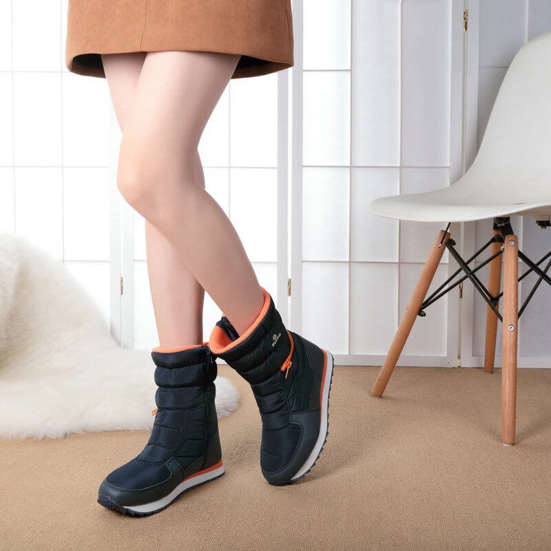 Stunning Black & Orange Zipper Women Winter / Snow Boots - Little Surprise BoxStunning Black & Orange Zipper Women Winter / Snow Boots